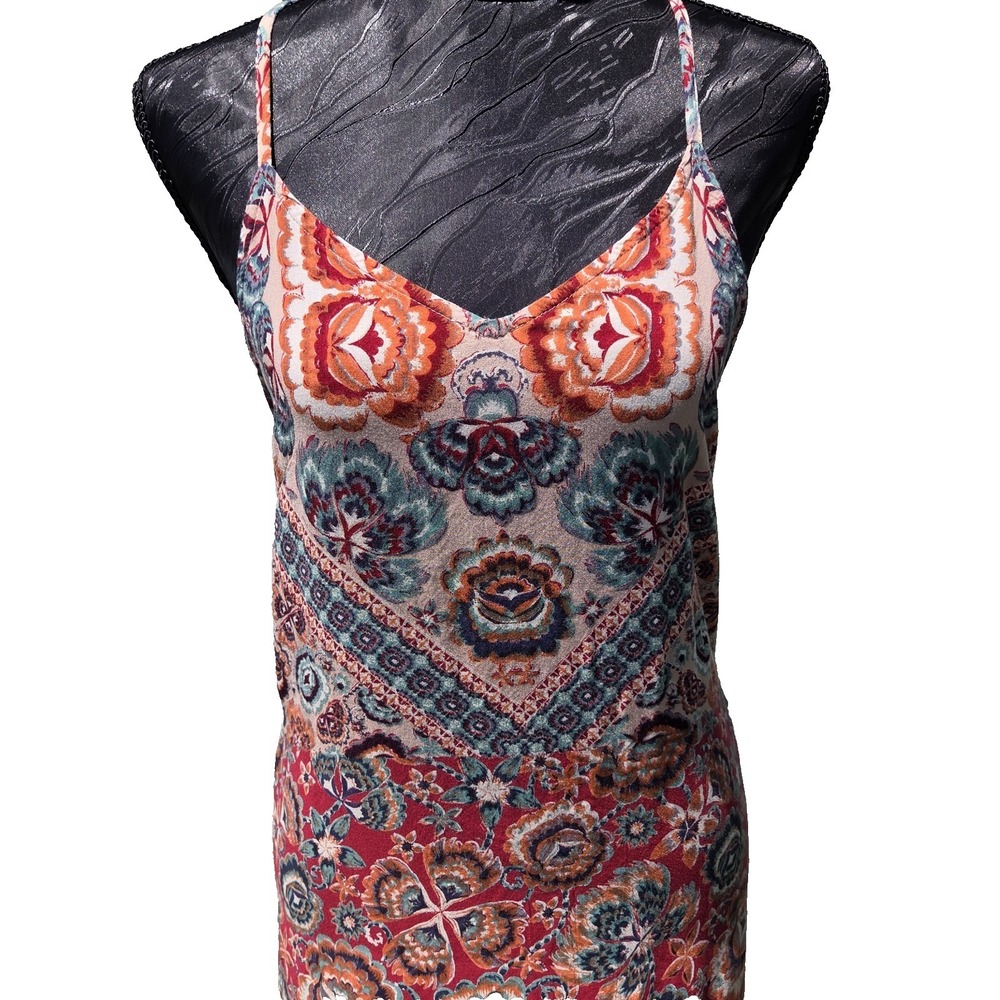Womens Red Boho Floral Print Strappy Sundress Angie Medium Sexy Lace Beach